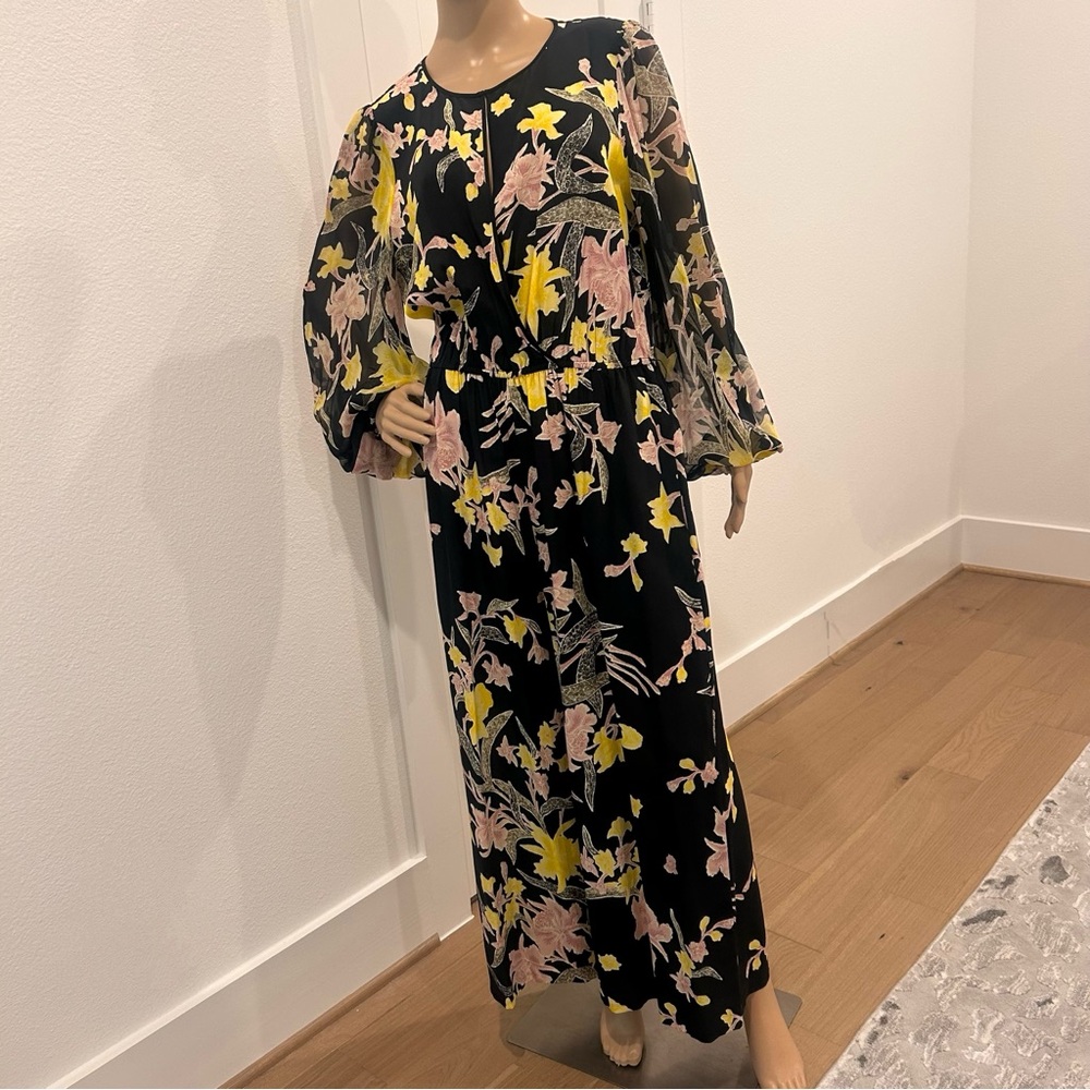 Diane Von Furstenberg Black Floral Long Sleeve Jumpsuit